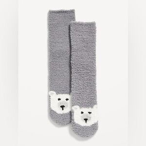 Old Navy Men’s Cozy Plush Chenille Fuzzy Tall Socks Gray Polar Bear NWT One Size